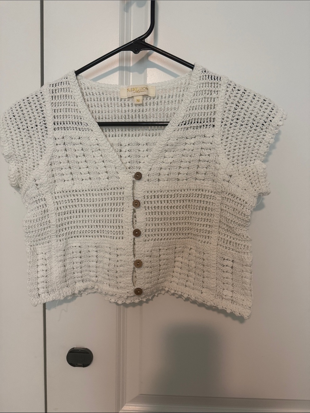 Fashion Union White Crochet Button-Down Crop Top